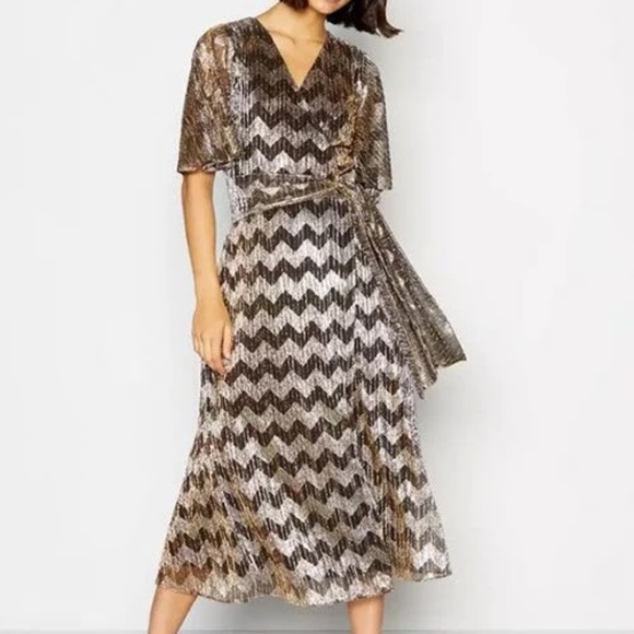 Debenhams Zig Zag Metallic Wrap Dress - Picture 1 of 8